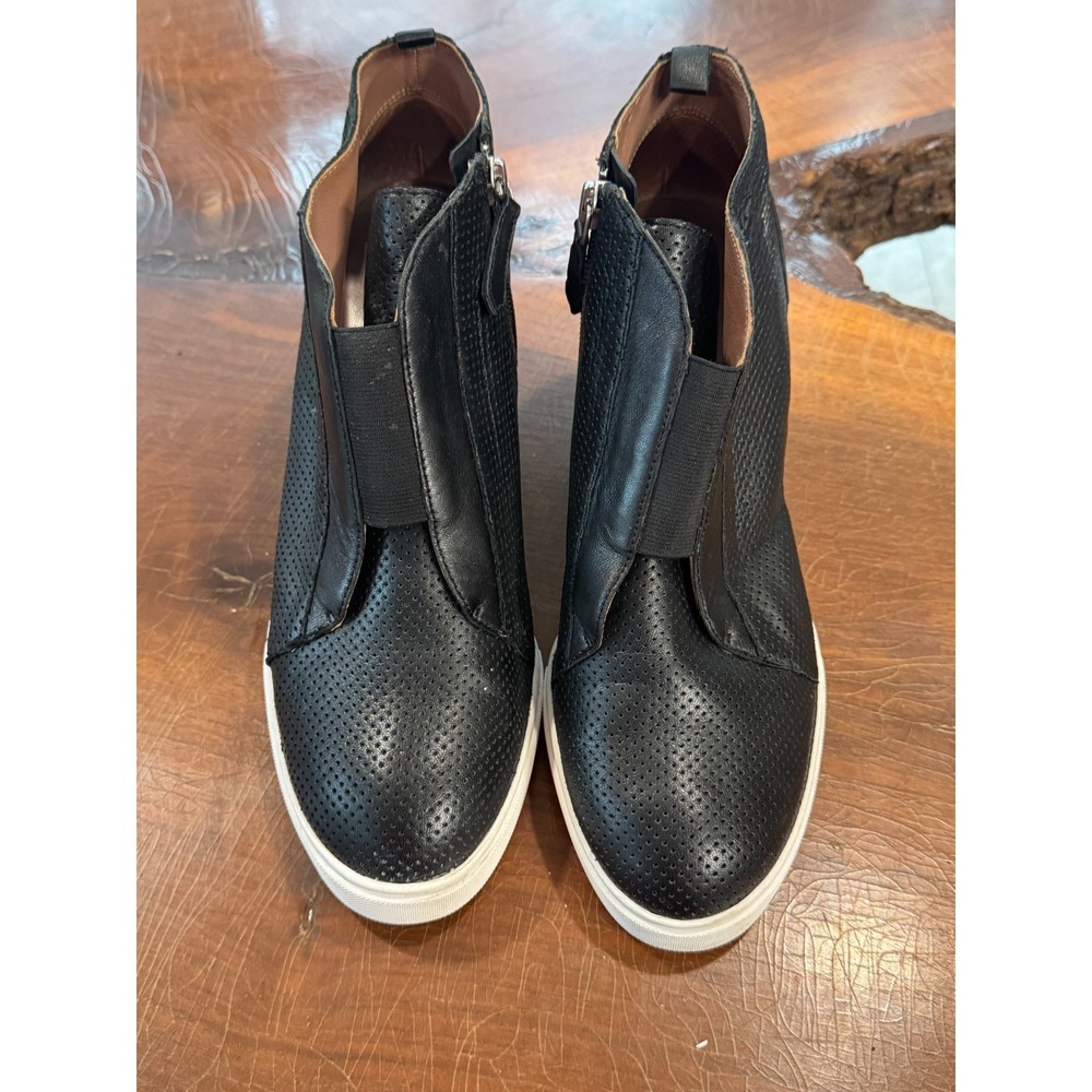 Linea Paolo Wedge Sneaker Boot Black Perforated‎ Side Zip Slip On Women 9.5